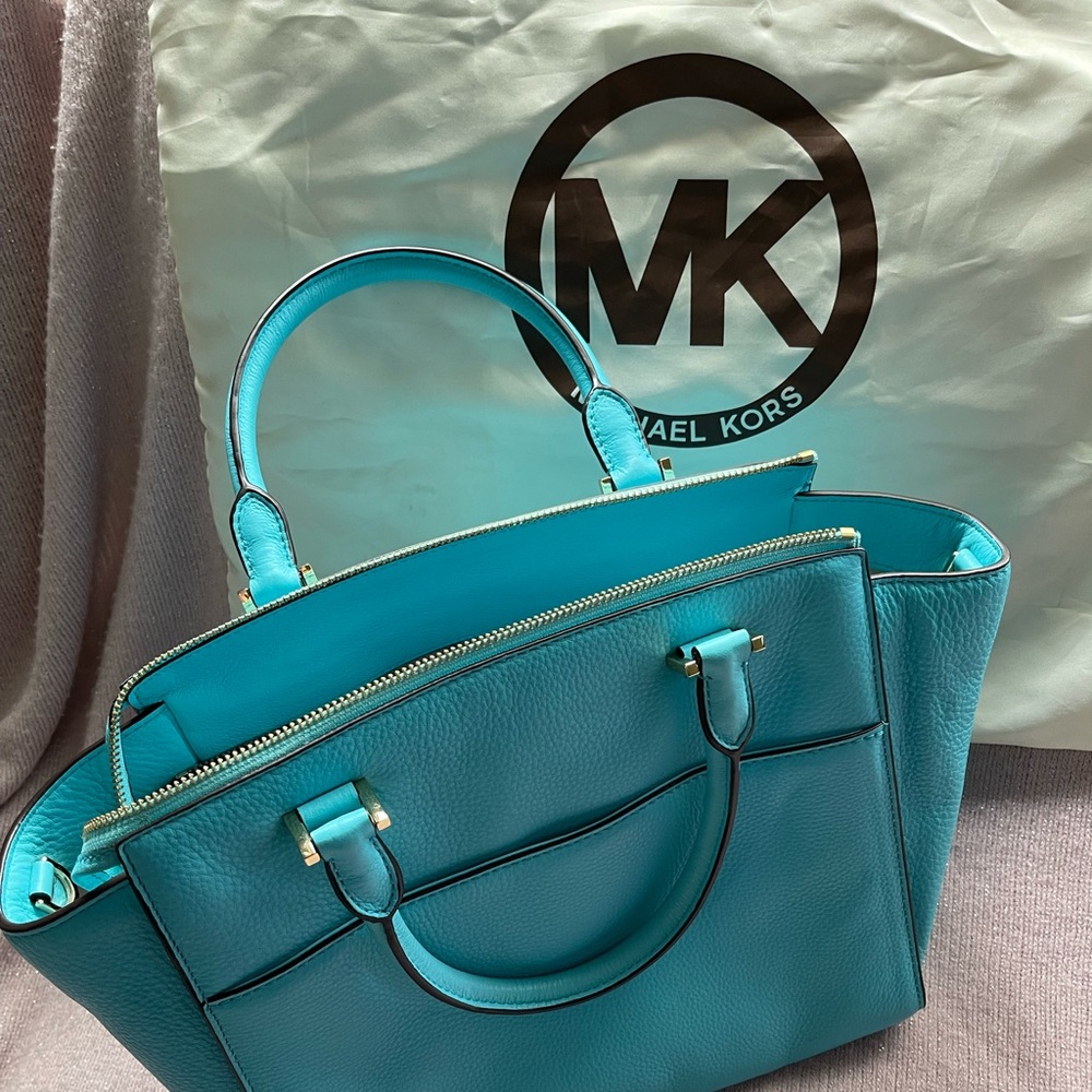 Michael Kors Hudson Aqua Marine Satchel Bag - Picture 3 of 9